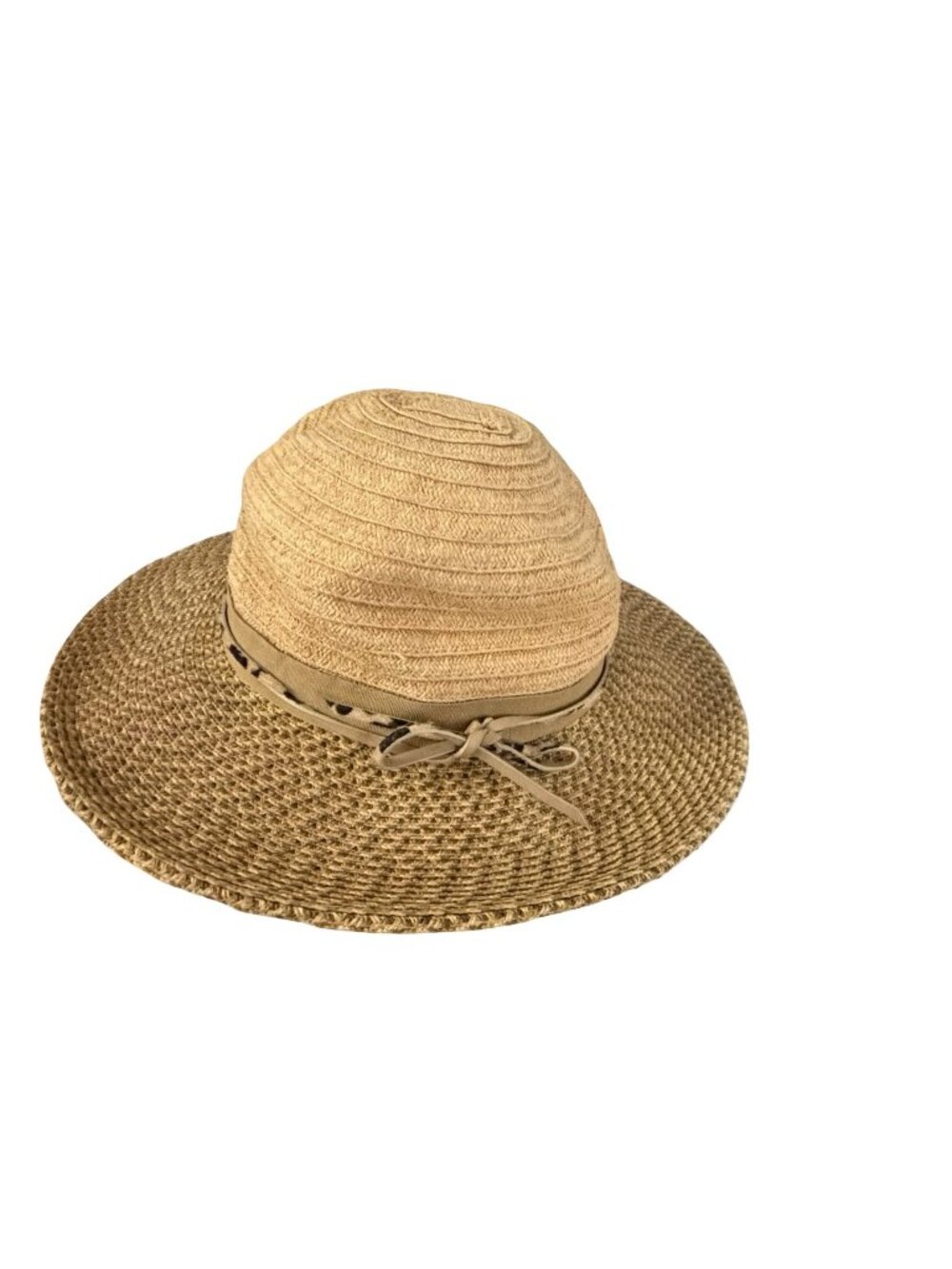 San Diego Hat Company Wide Brim Straw Sun Hat Leopard Accent Women's One Size